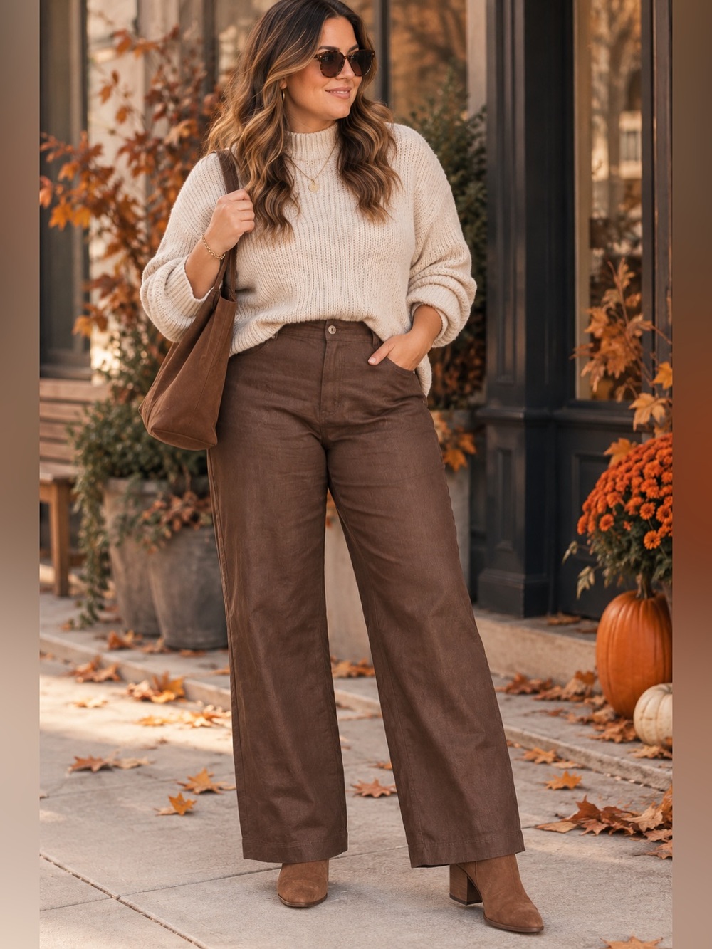 Brown 100% Linen Wide Leg Pants Size 14 NWT Fall